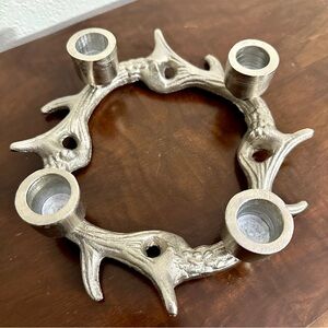 Cast Polished Aluminum Antler Candelabra • 4 Taper Candle Holder • 8”